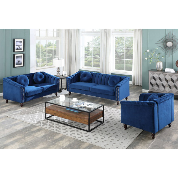 House of Hampton® Ginelle 3 Piece Premium Fabric Living Room Sofa Set